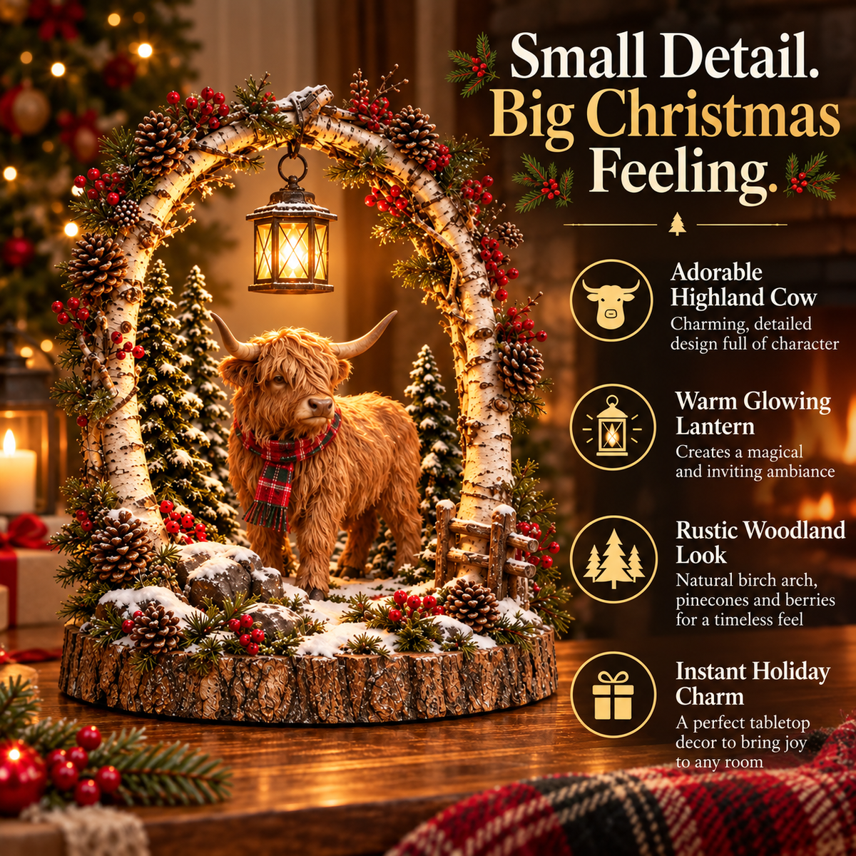 đź Highland Cow Christmas Lantern â Cozy Woodland Holiday DĂ©corđ