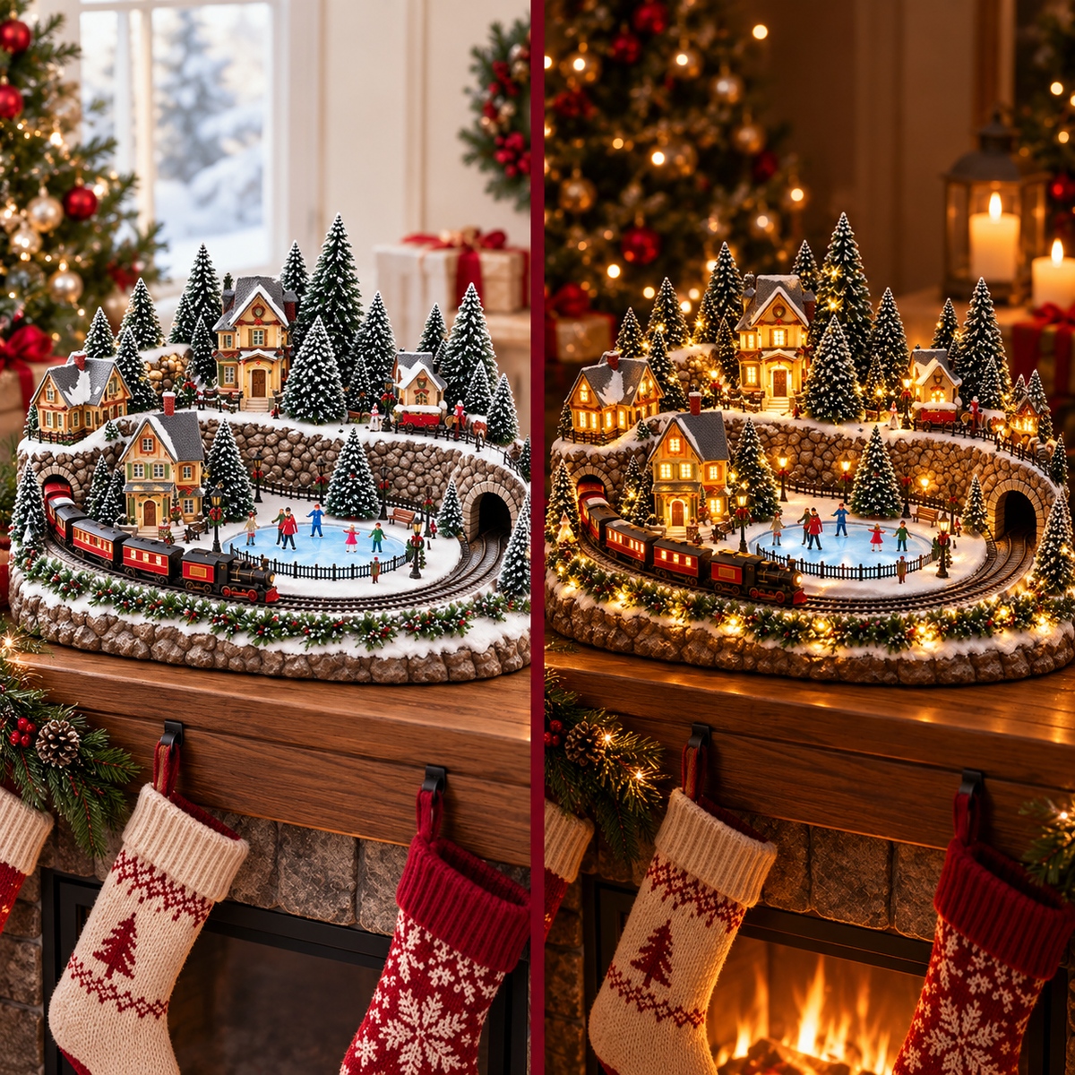 đ⨠Animated Christmas Train & Ice Rink Scene
