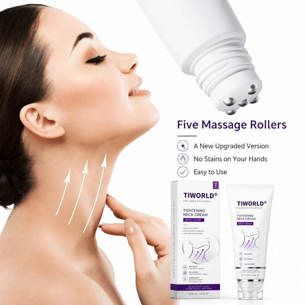 5-Roller Neck Firming Cream – Collagen & Hyaluronic Acid for Smoother, Tighter-Looking Neck Skin