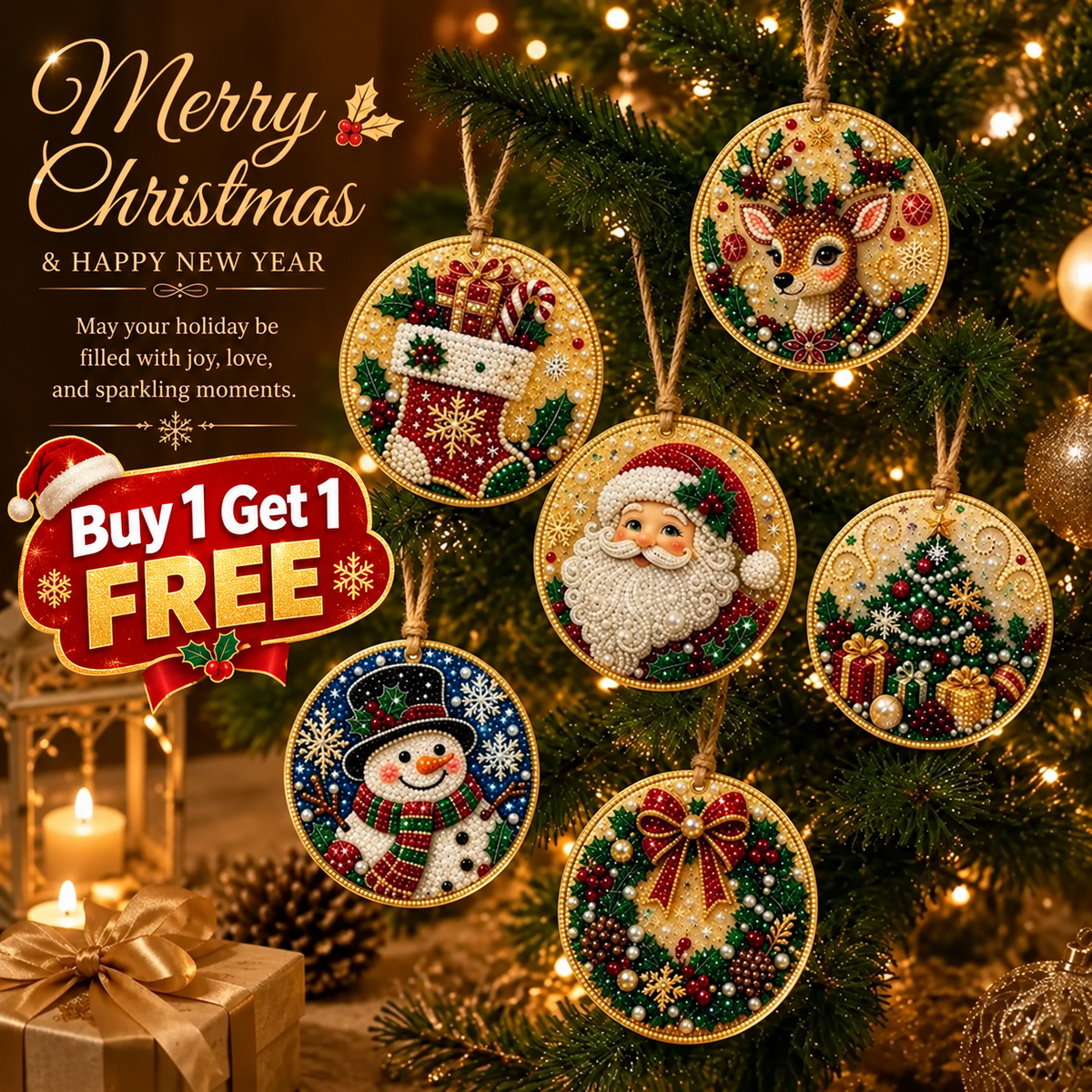 🎄🎄Only $19.99 Last Day Buy 1 Get 1 Free ! ! !🎄Christmas DIY Diamond Painting Ornaments Kit🎅