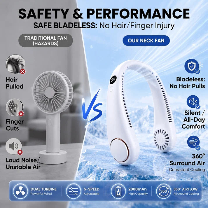 🥳2026 HOT SALE🥳💞50K+ SOLD!🍃💨 50% OFF! Neck Air Conditioner Fan – Ultra‑quiet, 360° rotating, Hands‑free cooling, long battery. 😎🌬️
