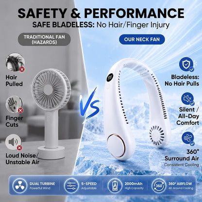 🥳2026 HOT SALE🥳💞50K+ SOLD!🍃💨 50% OFF! Neck Air Conditioner Fan – Ultra‑quiet, 360° rotating, Hands‑free cooling, long battery. 😎🌬️