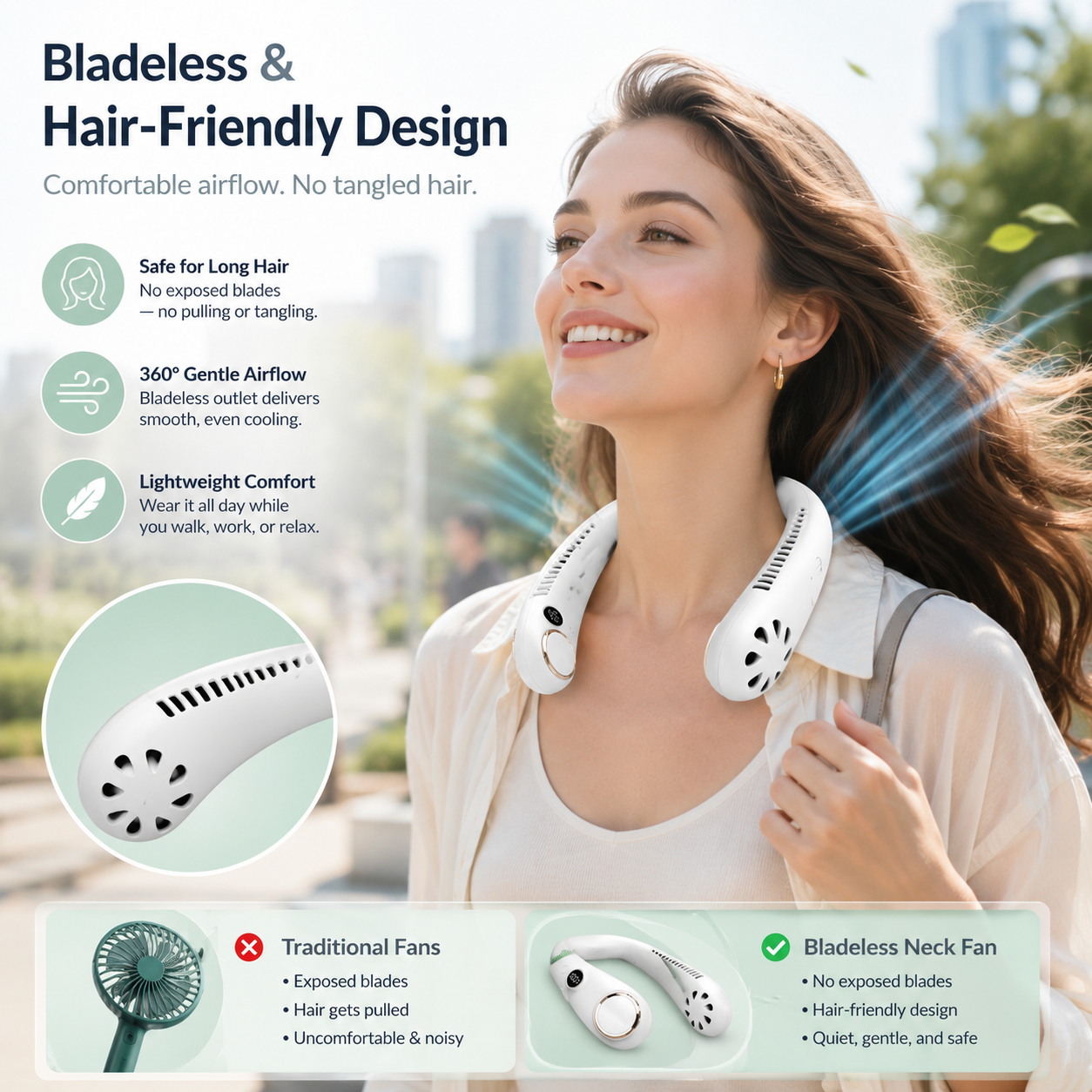 🥳2026 HOT SALE🥳💞50K+ SOLD!🍃💨 50% OFF! Neck Air Conditioner Fan – Ultra‑quiet, 360° rotating, Hands‑free cooling, long battery. 😎🌬️