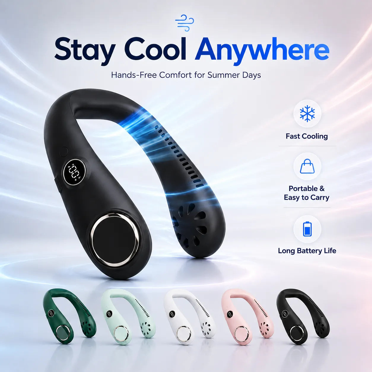 🥳2026 HOT SALE🥳💞50K+ SOLD!🍃💨 50% OFF! Neck Air Conditioner Fan – Ultra‑quiet, 360° rotating, Hands‑free cooling, long battery. 😎🌬️