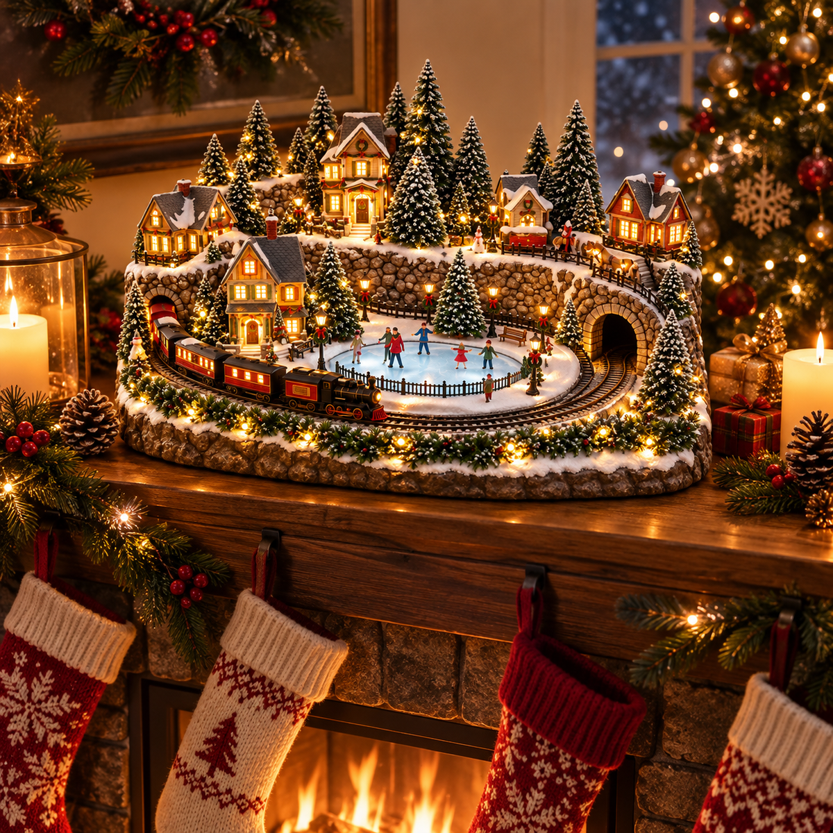 🚂✨ Animated Christmas Train & Ice Rink Scene