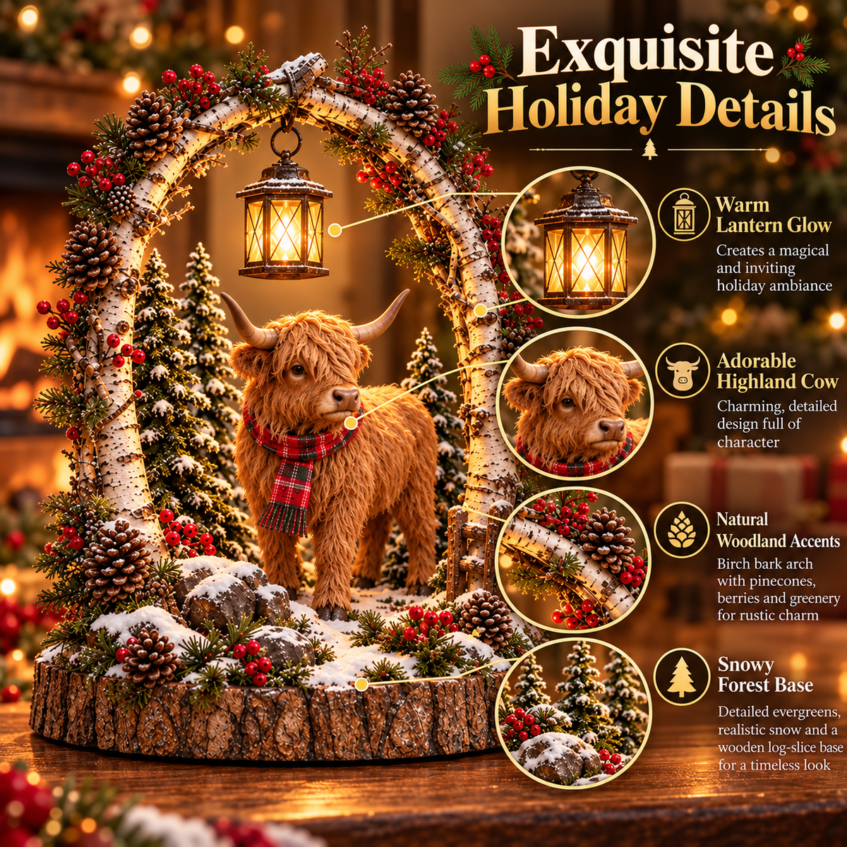🐮 Highland Cow Christmas Lantern – Cozy Woodland Holiday Décor🎄