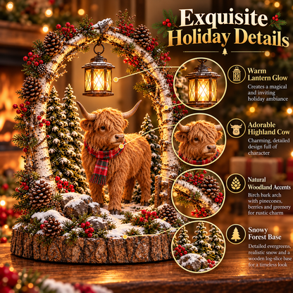 🐮 Highland Cow Christmas Lantern – Cozy Woodland Holiday Décor🎄