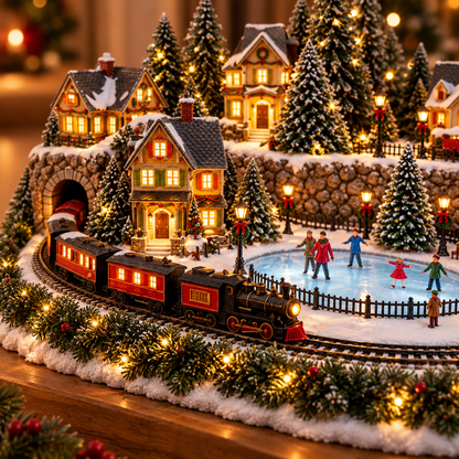 🚂✨ Animated Christmas Train & Ice Rink Scene