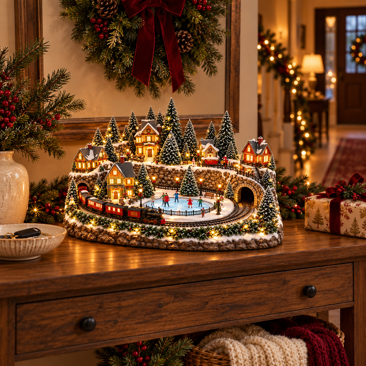 🚂✨ Animated Christmas Train & Ice Rink Scene