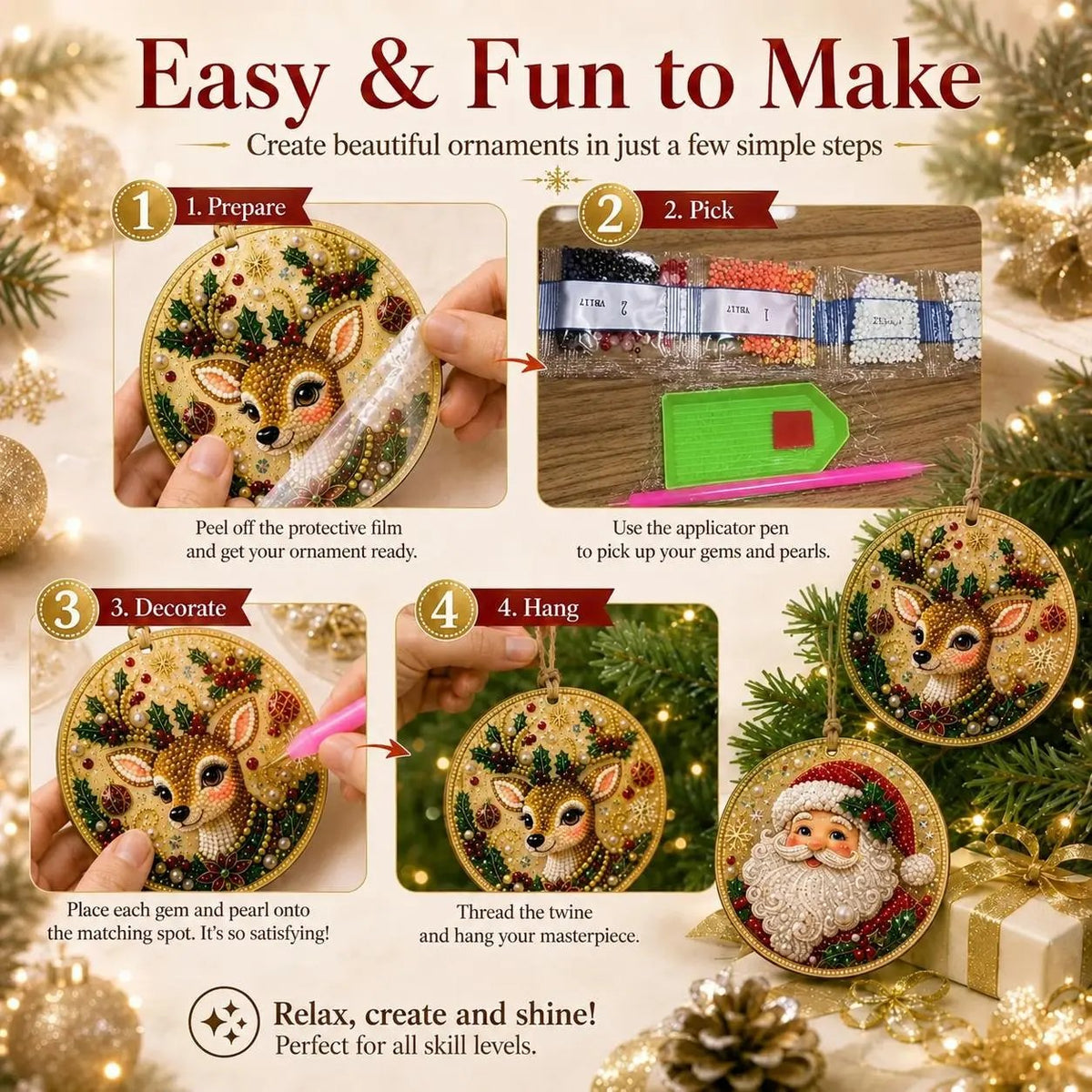 🎄🎄Only $19.99 Last Day Buy 1 Get 1 Free ! ! !🎄Christmas DIY Diamond Painting Ornaments Kit🎅
