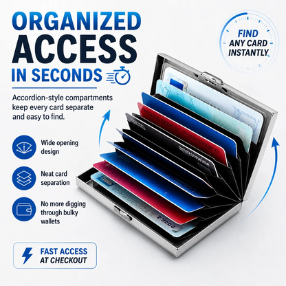 🔒RFID Blocking Stainless Steel Card Holder, Slim Portable Anti‑Theft Metal Credit Card Case