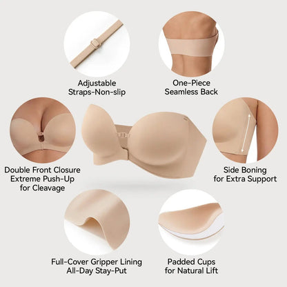 🎄 2026 Black Friday: 70% OFF!💗Women's Strapless Front-Closure Push-Up Bra – Anti-Slip Grip