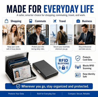 🔒RFID Blocking Stainless Steel Card Holder, Slim Portable Anti‑Theft Metal Credit Card Case
