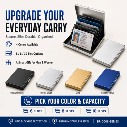 🔒RFID Blocking Stainless Steel Card Holder, Slim Portable Anti‑Theft Metal Credit Card Case