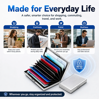 🔒RFID Blocking Stainless Steel Card Holder, Slim Portable Anti‑Theft Metal Credit Card Case